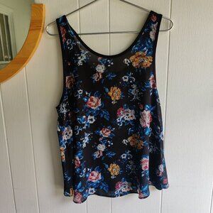 Floral Top by Mudd, Sheer Navy Blue Floral has a black bias edge at neck and arm
